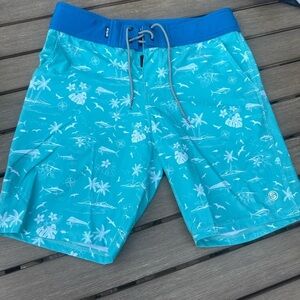 Scales Teal and White Swim Shorts